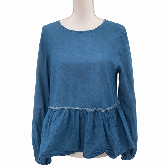 Universal Thread Tops - Universal Thread Blue Chambray Ruffle Peplum Top Sz S Small Denim Shirt